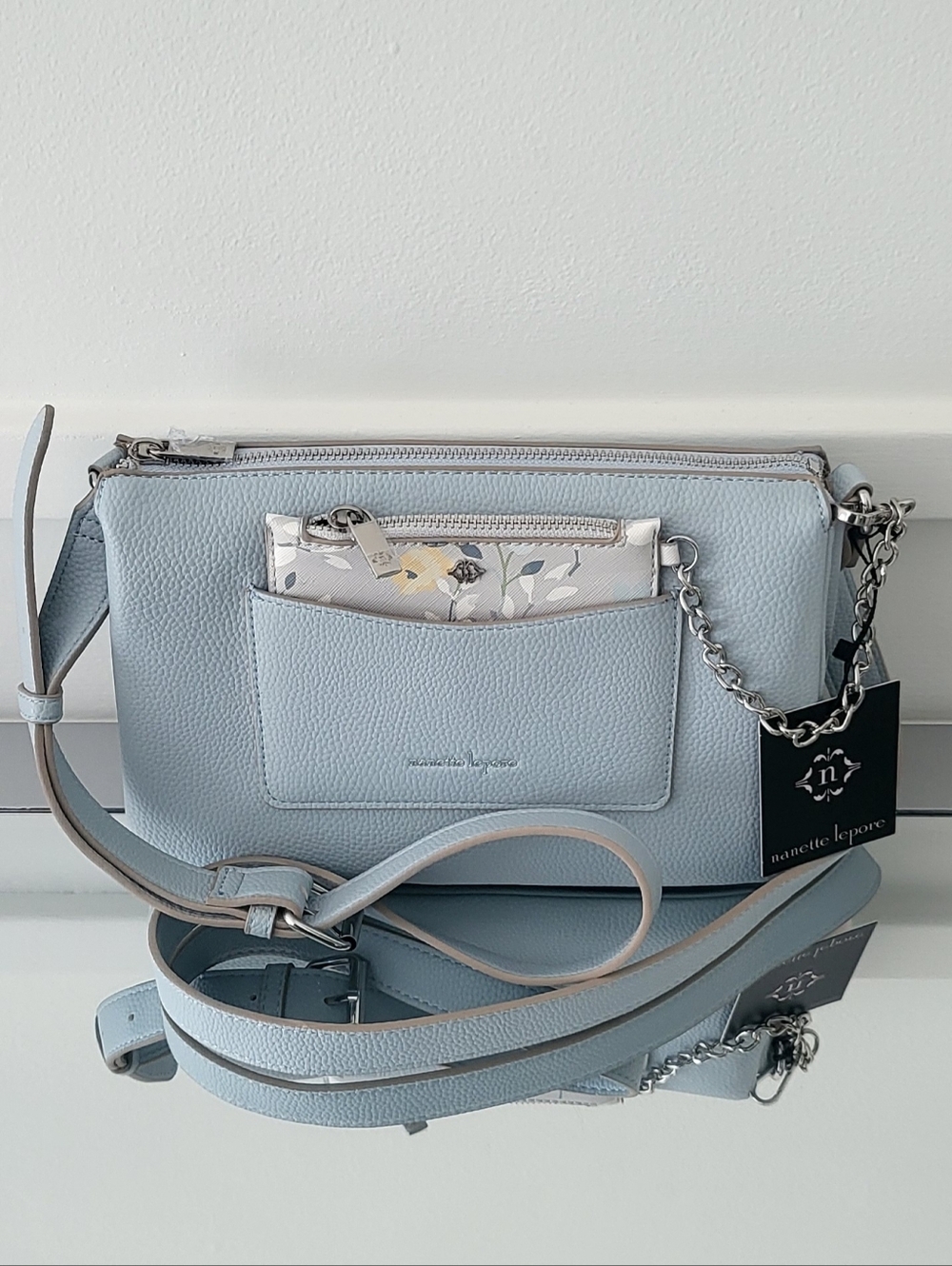 Nanette Lepore Misty Blue Hani Crossbody Bag With Bonus Card Case